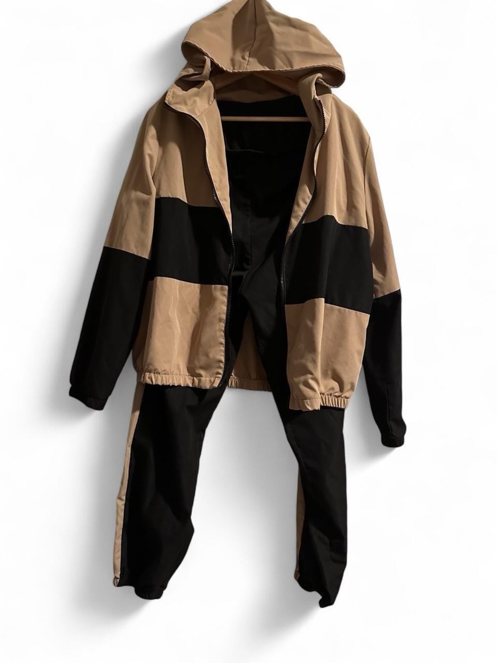Women’s Beige and Black Colorblock Track suit with Hoodie and pants